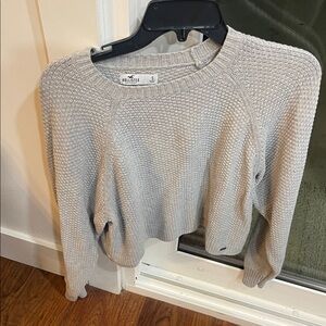 Hollister Women's Light Gray Waffle-Knit Cropped Sweater